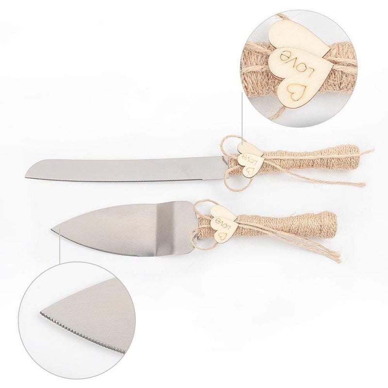 senover Rustic Wedding Cake Knife and Server Set,Wedding Cake Knife Serveing,Rustic Wedding Cake Knife Set for Parties Weddings Anniversaries Birthdays (love) - Image 3